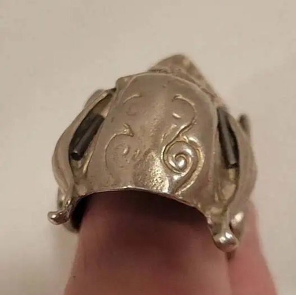 Sterling Silver Horned Warrior Skull Head Unisex Biker Rocker Ring Halloween - Picture 3 of 9